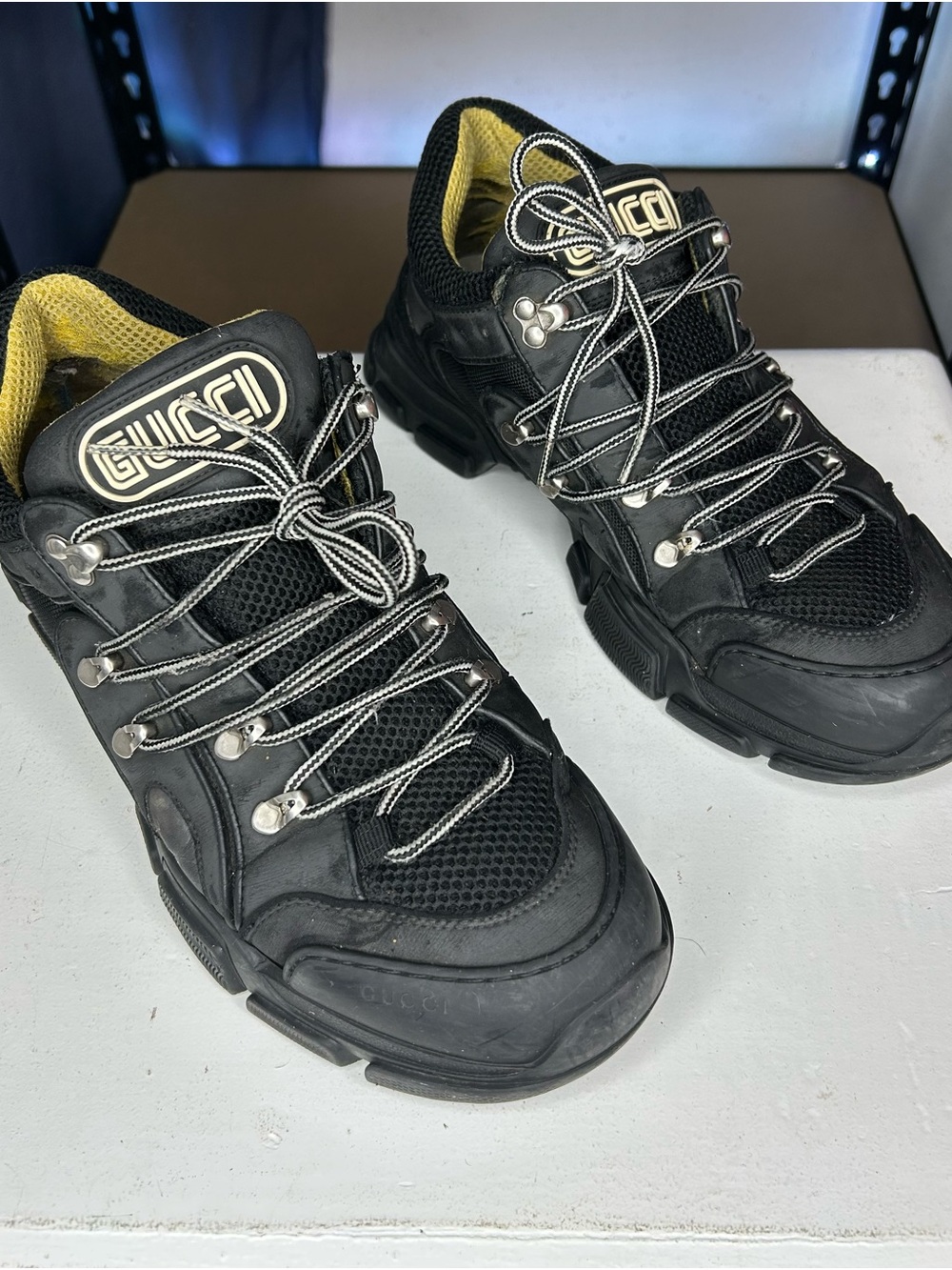 GUCCI Flashtrek Sega Chunky Sneaker Hiking Leather Black Sz 10 G / 10.5 US Mens